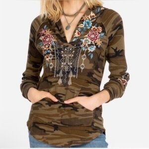 Johnny Was Axton Thermal Hoodie Camo Embroidered Size 1X